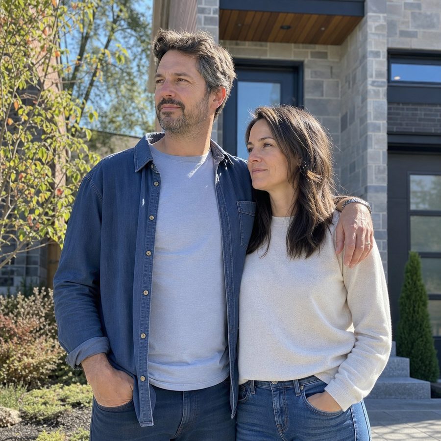 Couple québécois devant sa maison
