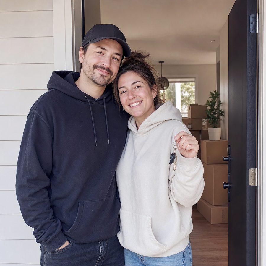 Couple québécois devant sa nouvelle maison
